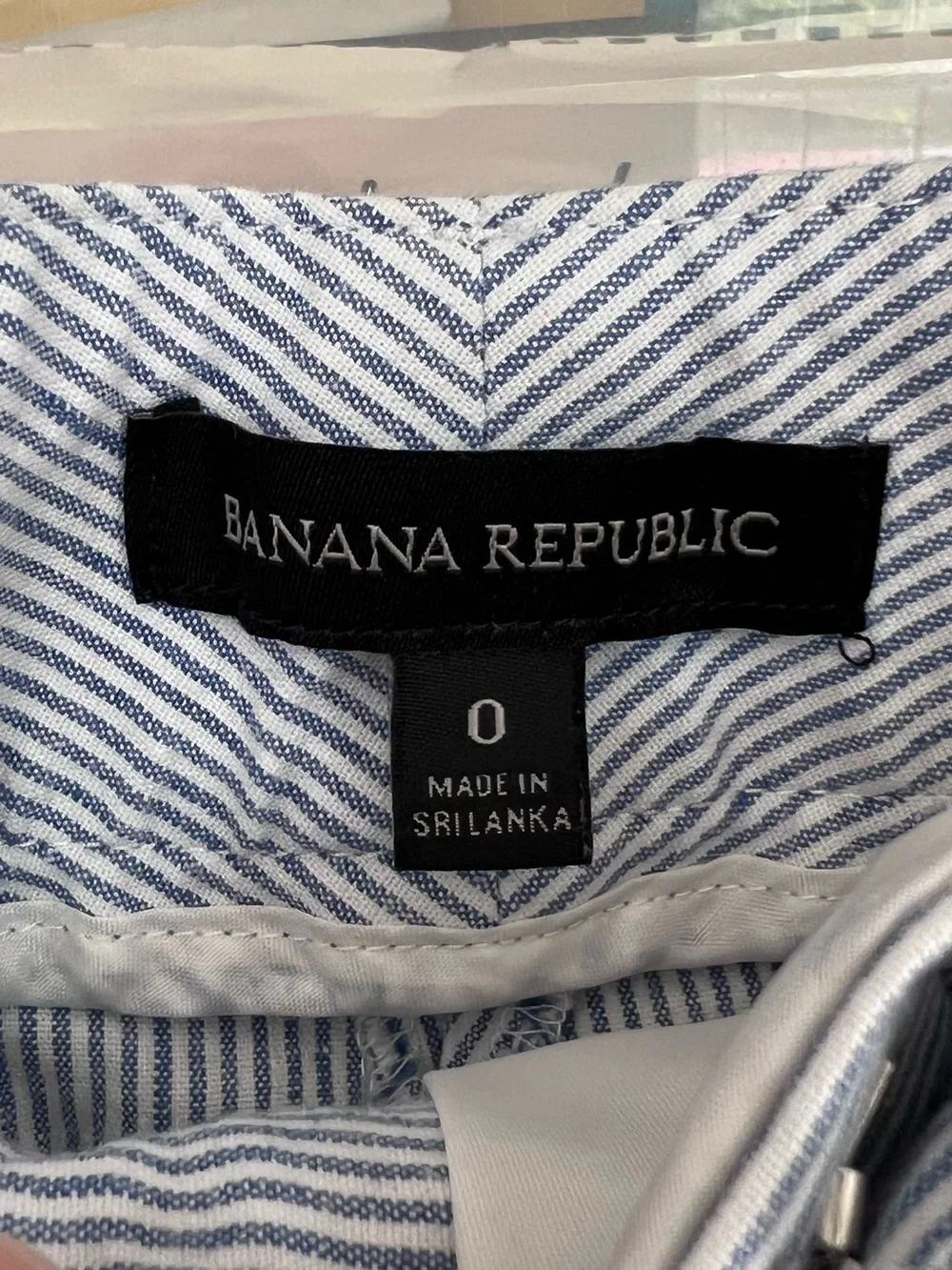 Banana Republic Seersucker Linen Wide Leg Blue White Trousers Pants Size 0